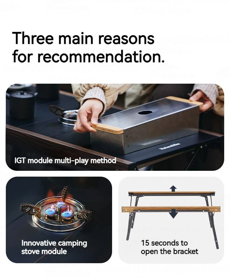 Naturehike IGT Aluminum Alloy Folding Table Camping Outdoor Multifunctional Portable Lightweight Quick-Open Table Removable BBQ Grill Wood Picnic Fishing Hiking Travel Heavy Duty Original Nature Hike