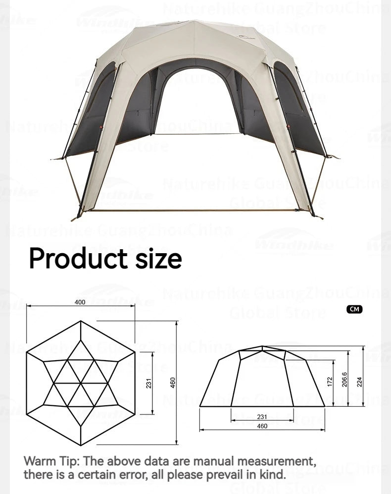 Naturehike CLOUD WORLD Series Hexagon Dome Modular Automatic Tent Canopy UPF12500+ Sunshade Windproof Waterproof PU5000+ Quick Open Tent Tarp Chimney