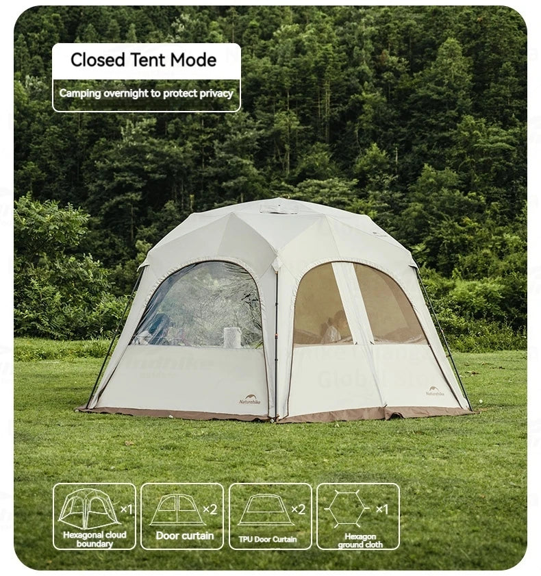 Naturehike CLOUD WORLD Series Hexagon Dome Modular Automatic Tent Canopy UPF12500+ Sunshade Windproof Waterproof PU5000+ Quick Open Tent Tarp Chimney