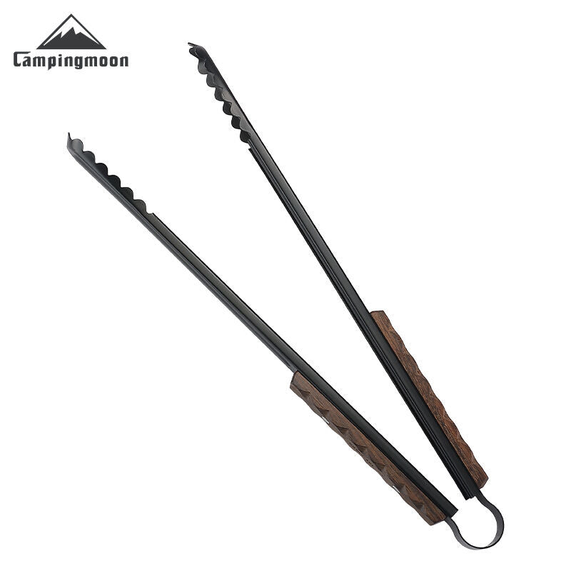 Campingmoon BKMS-40L 12-Inch Crocodile Meat Clip Stainless Steel BBQ Anti-Scalding Wooden Handle