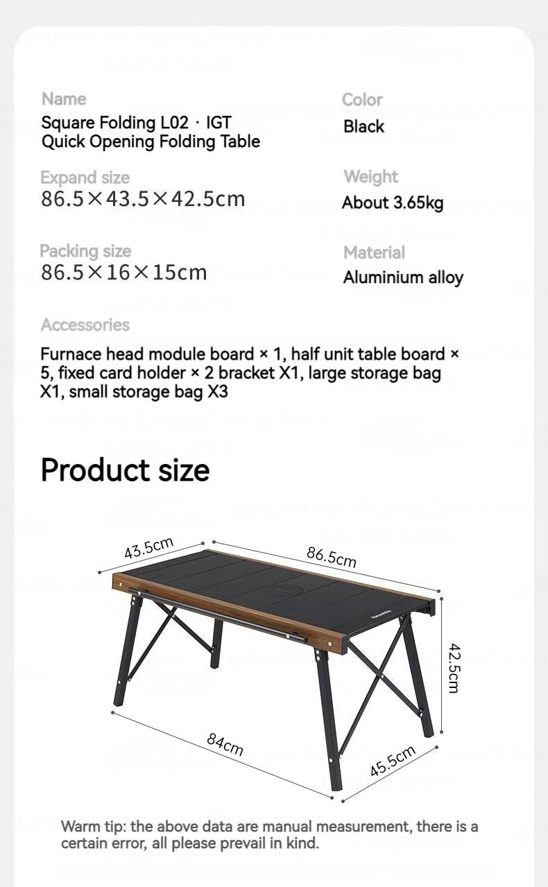 Naturehike IGT Aluminum Alloy Folding Table Camping Outdoor Multifunctional Portable Lightweight Quick-Open Table Removable BBQ Grill Wood Picnic Fishing Hiking Travel Heavy Duty Original Nature Hike