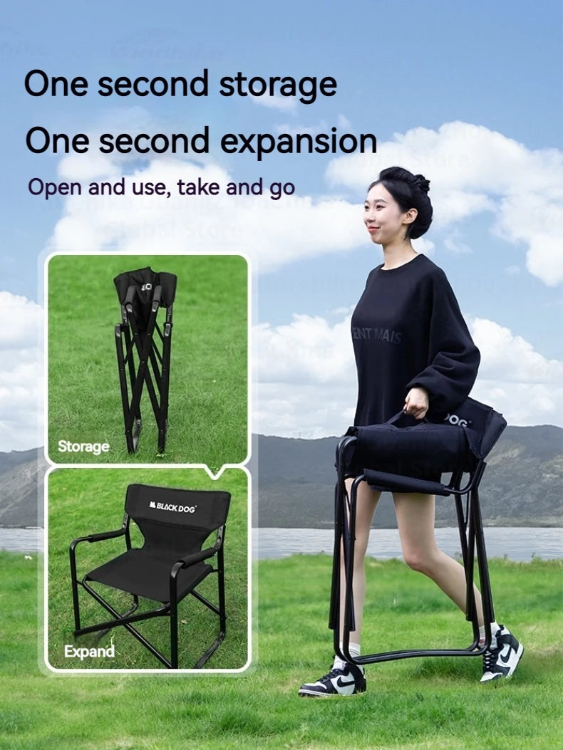 BLACKDOG Leisure Director Chair Outdoor Folding Portable Stool Widen Seat Camping Beach Fishing Picnic Garden Travel Armchair Heavy Duty Original Black Dog