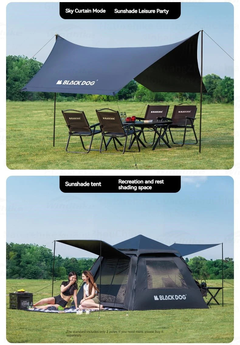 BLACKDOG BLACK Automatic Tent Outdoor Camping 3-4 Persons Portable Dome Tent Quick Opening Black Coating Vinyl Sunproof Waterproof Large Space Tent