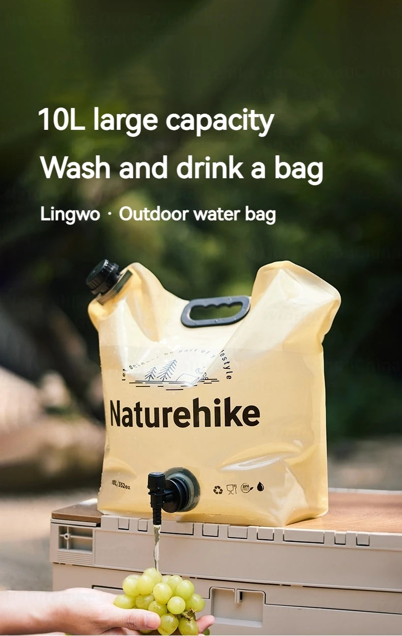 Naturehike Outdoor Water Bag Portable Lightweight Foldable 10L Large Capacity With Faucet Handle Folding Thick Soft Food Grade Water Container Camping