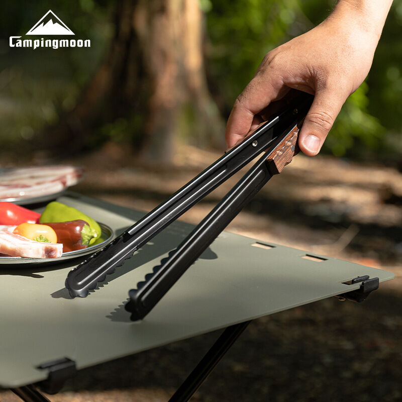 Campingmoon BKMS-40L 12-Inch Crocodile Meat Clip Stainless Steel BBQ Anti-Scalding Wooden Handle
