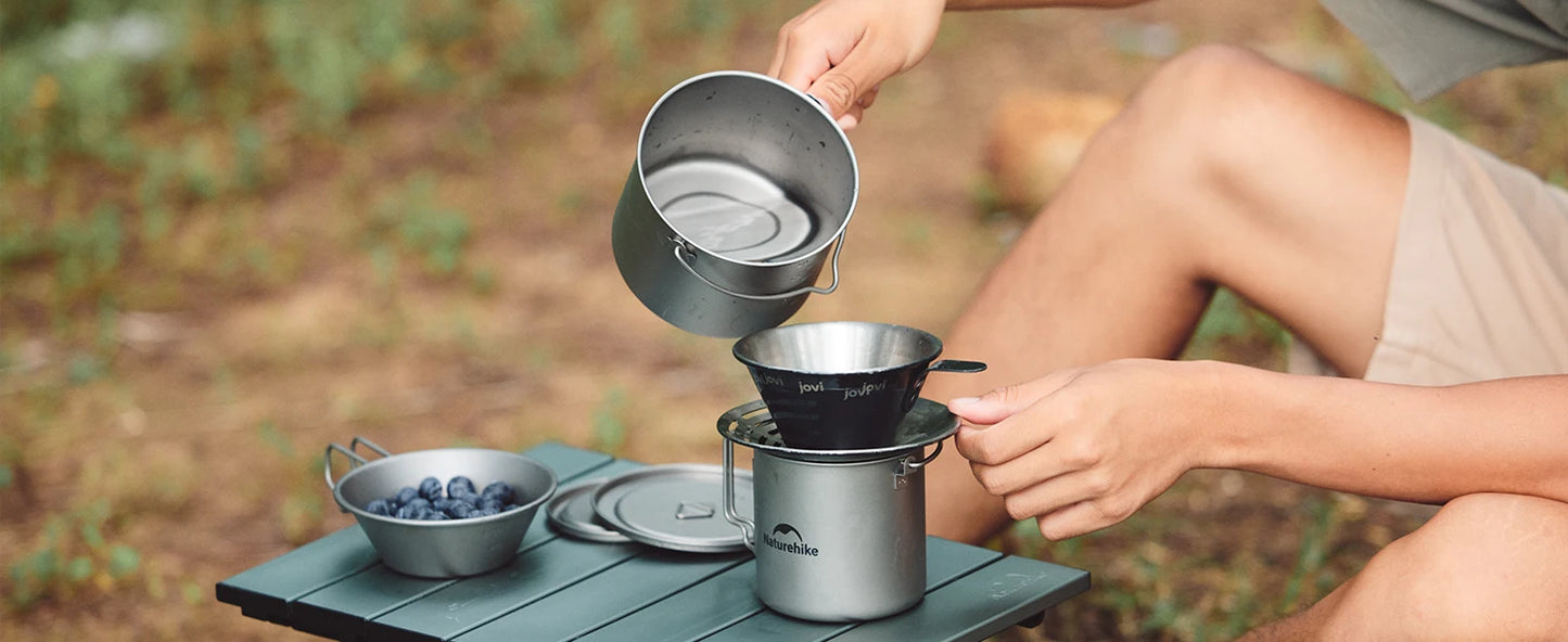 Naturehike Titanium Backpacking Cup / Pot Portable Ultralight Titanium Cup Outdoor Water Cup Cookware Mug with Foldable Handle Camping Equipment