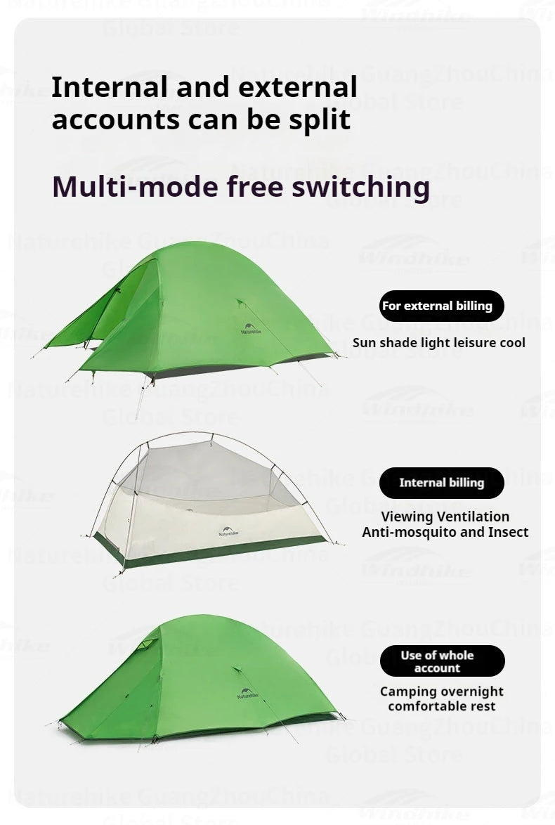 Naturehike Cloud Up Base Tent Portable Ultralight Double Layer 1-2 Person Sun Shelter Backpacking Tent Waterproof Windproof 210T Nylon Camping Outdoor Hiking Trekking Heavy Duty Original Nature Hike