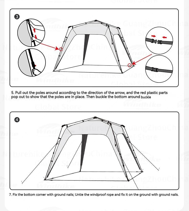 MOBI GARDEN Holiday Dome Automatic Canopy P08.0 Awning Tent Lotus Leaf Waterproof UPF50+ Black Coating Sunshade 4-6 Person Quick Opening Vinyl 10㎡