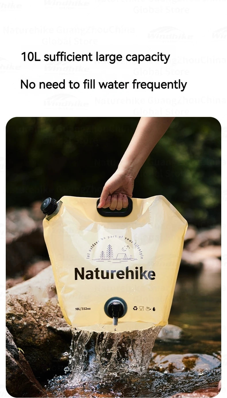 Naturehike Outdoor Water Bag Portable Lightweight Foldable 10L Large Capacity With Faucet Handle Folding Thick Soft Food Grade Water Container Camping