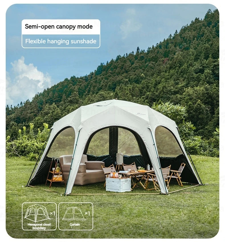 Naturehike CLOUD WORLD Series Hexagon Dome Modular Automatic Tent Canopy UPF12500+ Sunshade Windproof Waterproof PU5000+ Quick Open Tent Tarp Chimney