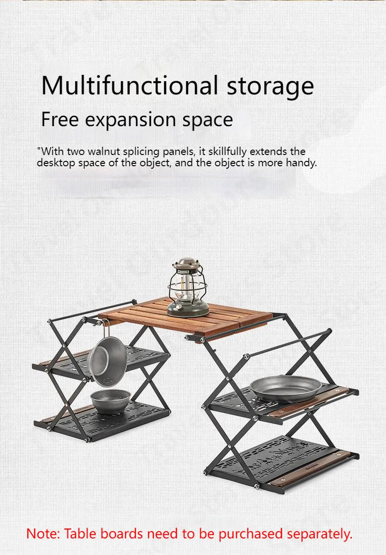 Naturehike Desktop Folding Shelf Portable Retro Camping Stainless Steel Double Storage Rack Foldable 2 Plies Waterproof Table Shelf Rack with Lamp Hook Tabletop Shelves Outdoor