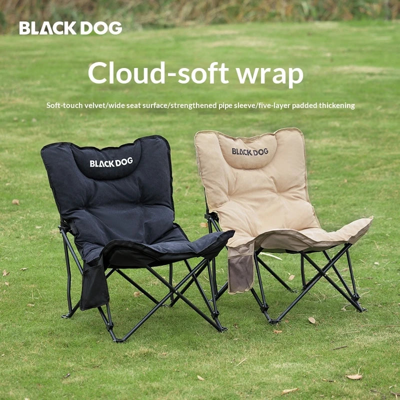 BLACKDOG Folding Butterfly Chair Portable Recliner Moon Chair Thickened Quilted Padding Wide Soft Seat Load Bearing 110kg With Side Pocket Outdoor