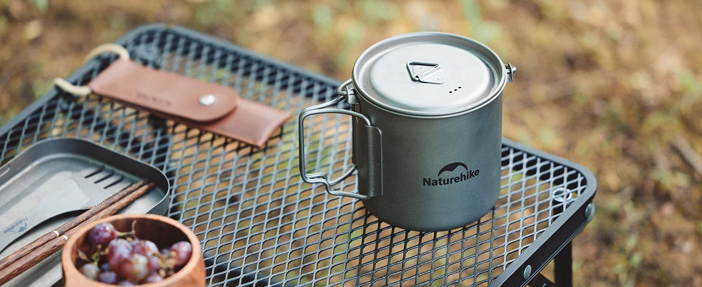 Naturehike Titanium Backpacking Cup / Pot Portable Ultralight Titanium Cup Outdoor Water Cup Cookware Mug with Foldable Handle Camping Equipment