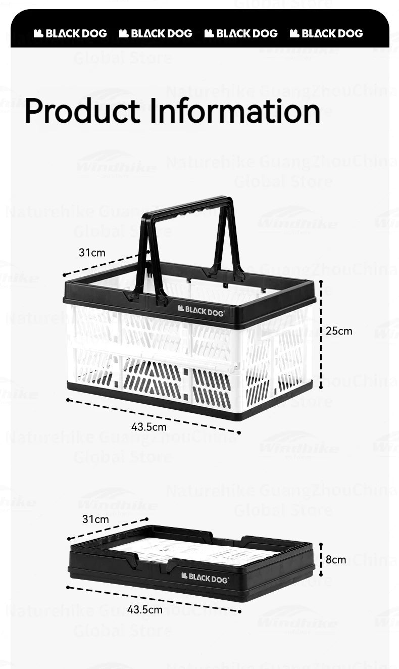 BLACKDOG Folding Storage Basket Portable Lightweight 26L Large Capacity Desk Organizer Foldable Sundry Storage Box PP Camping Outdoor Hiking Picnic Beach Travel Heavy Duty Original Black Dog