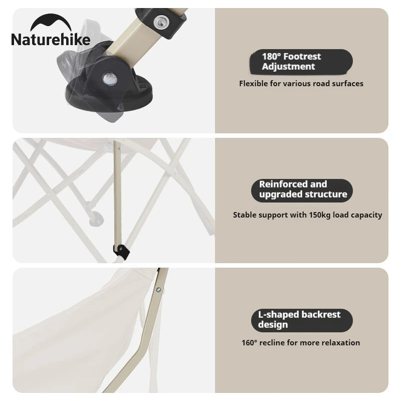 Naturehike T04 Camping Moon Chair Portable Lightweight Comfortable Folding Chair 64cm Wide Seat With Side Pocket 107T High Load Bearing 150kg Outdoor