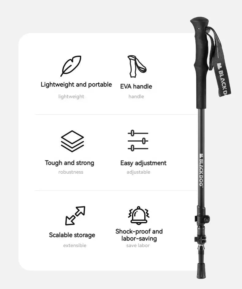 Blackdog Carbon Mountaineering Stick Portable Lightweight Aluminum Carbon Walking Sticks Trekking Pole Telescopic Hiking Canes Adjustable 3-Section Collapsible Staff