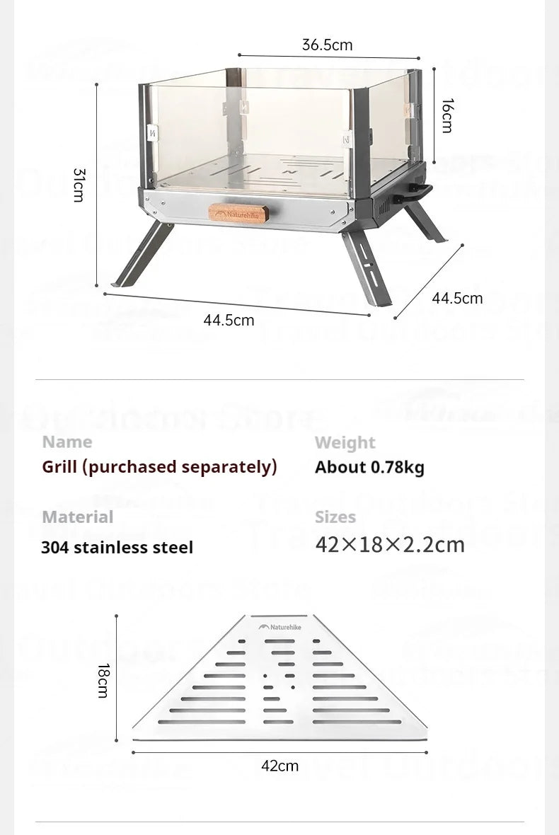 Naturehike Foldable Campfire Stand Outdoor Multipurpose Burning Platform Heating Fire Rack Bonfire Warm Oneself Glass Furnace 430 Stainless Steel