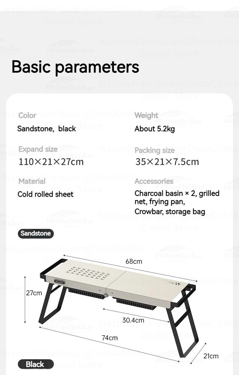 Naturehike Folding Barbecue Table Grill Box Portable Lightweight Multifunctional Foldable Black White BBQ Grill Rack Stove Table Supply Camping Outdoor Cooking Hiking Picnic Barbecue Beach Travel Heavy Duty Original Nature Hike