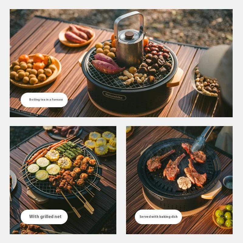 Naturehike MOYAN Desktop BBQ Grill Portable Multi-functional Round Stove Pot Charcoal Barbecue Stove Fire Pit High Temperature Resistant Outdoor