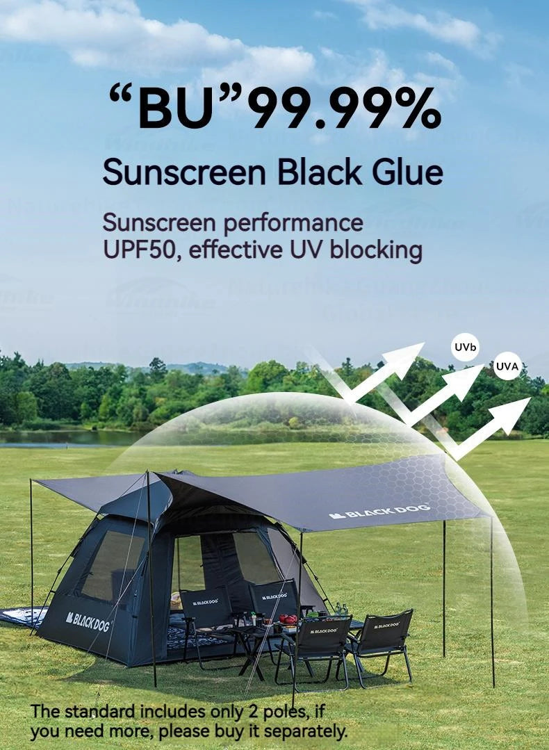 BLACKDOG BLACK Automatic Tent Outdoor Camping 3-4 Persons Portable Dome Tent Quick Opening Black Coating Vinyl Sunproof Waterproof Large Space Tent