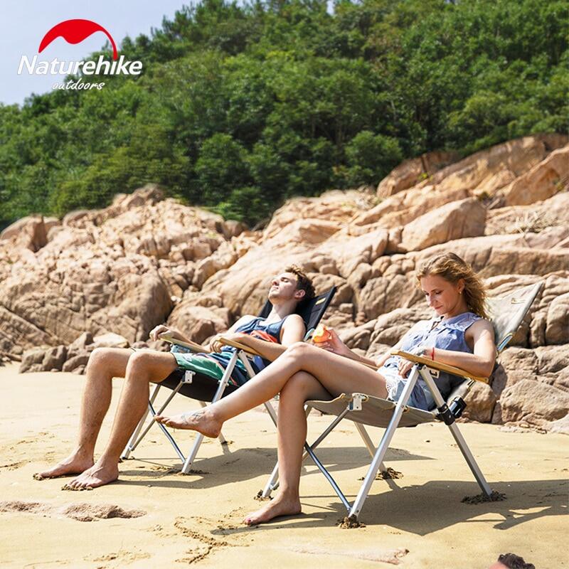 Naturehike TY03 Folding Outdoor Beach Chair Way Recliner Adjustable Backrest Leisure With Armrest Chair Car Mounted Aluminum Pipe Support Reclining