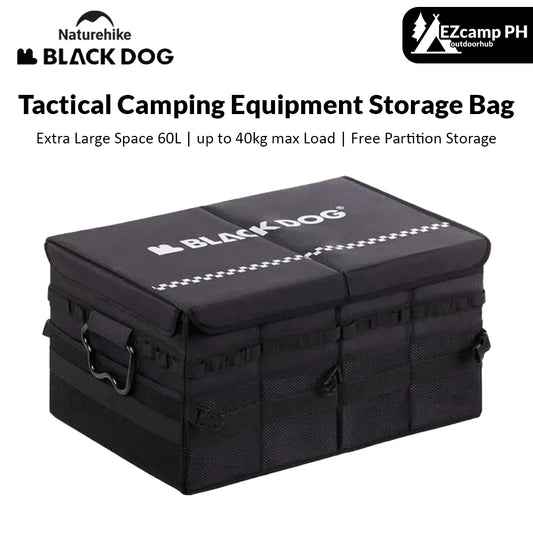 BLACKDOG Black Tactical Camping Equipment Storage Bag Free Partition Extra Large 60L up to 40kg Max Load Waterproof Portable Folding Outdoor Travel Vehicle Mounted Black Dog