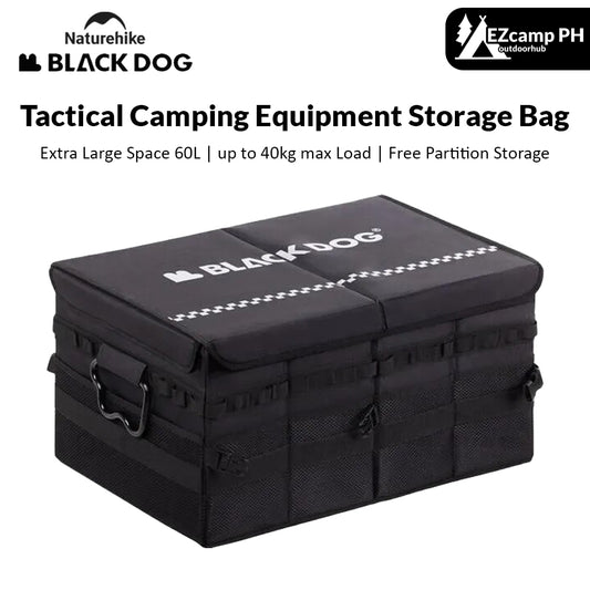 BLACKDOG by Naturehike Black Tactical Camping Equipment Storage Bag Free Partition Extra Large 60L up to 40kg Max Load Waterproof Portable Folding Outdoor Travel Vehicle Mounted Black Dog Nature Hike