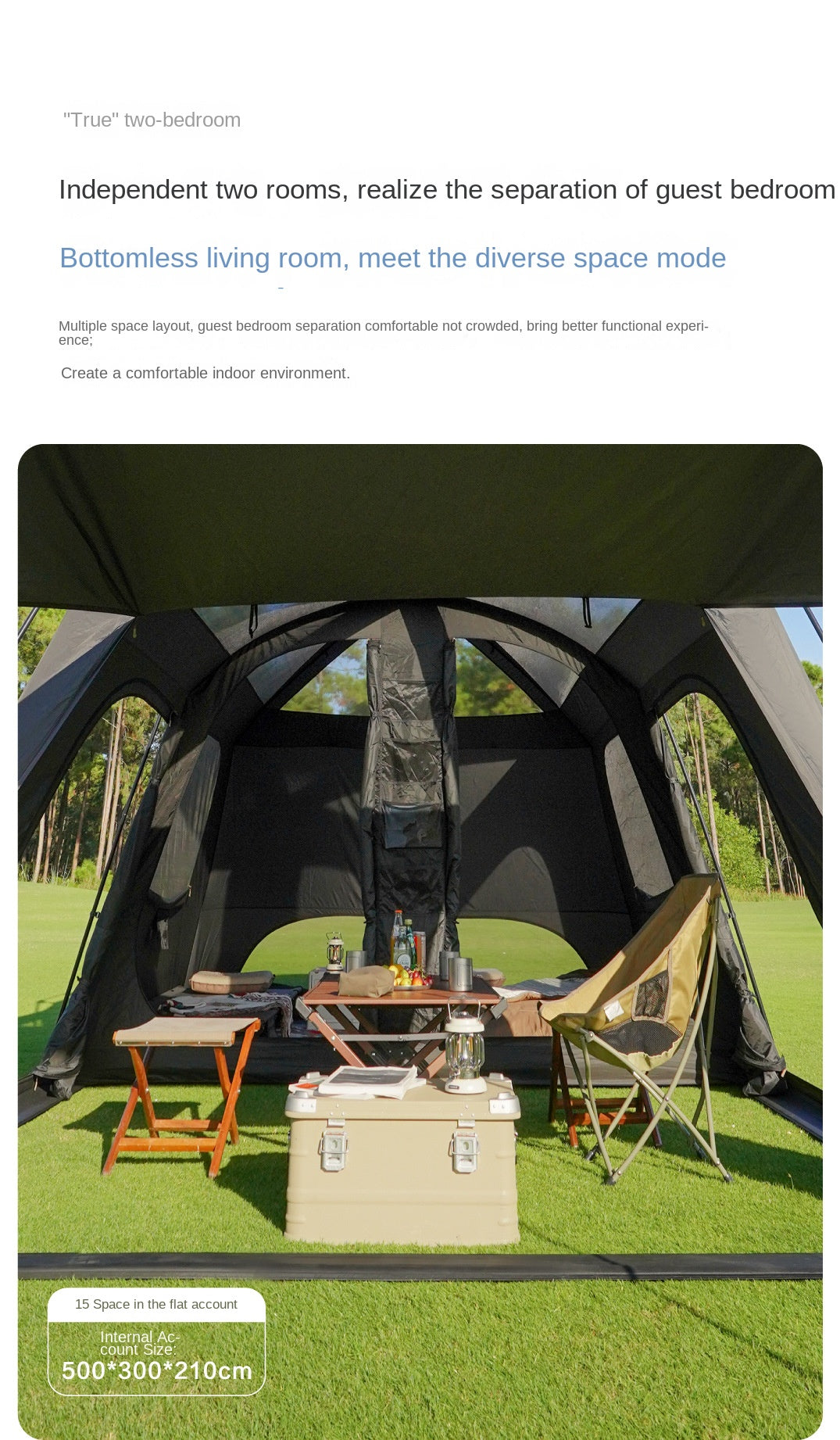 Vidalido POON SAAN PRO Portable 8-10 Person Banshan Villa Extra Large Semi-Automatic Cabin Style Black Tent Outdoor Camping 15m² Interior Space 2 Bedroom Waterproof 150D Titanium Silver Coated Sunscreen