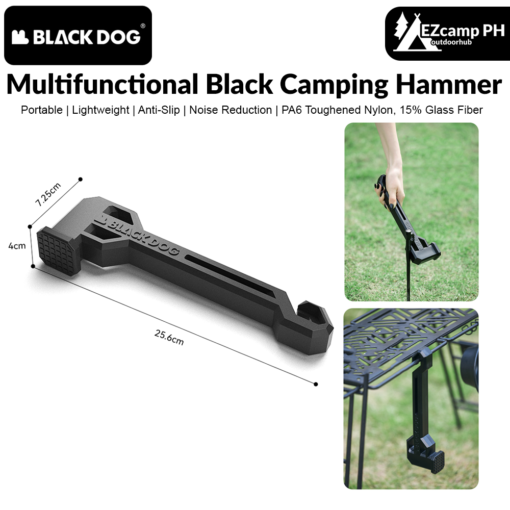 BLACKDOG Multifunctional Black Camping Hammer Tool Camping Tent Plastic Ground Peg Nail Hammer Outdoor Hiking Travel Picnic Beach Portable Survival Tools Equipment Heavy Duty Original Black Dog