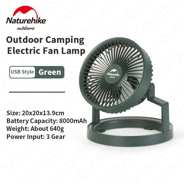 Naturehike Camping Fan Lights Outdoor Portable USB Charging Electric Cooling Fan 8000mAh Rechargeable Battery with LED Ring Hanging Tent Lantern Lamp