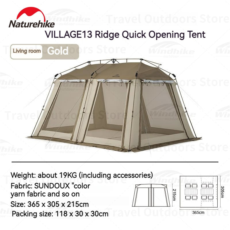 Naturehike VILLAGE 13 Series Cabin Style 1 Bedroom 1 Living Room Version Automatic Fast Opening Camping Breathable Outdoor Waterproof Tent 4 Person