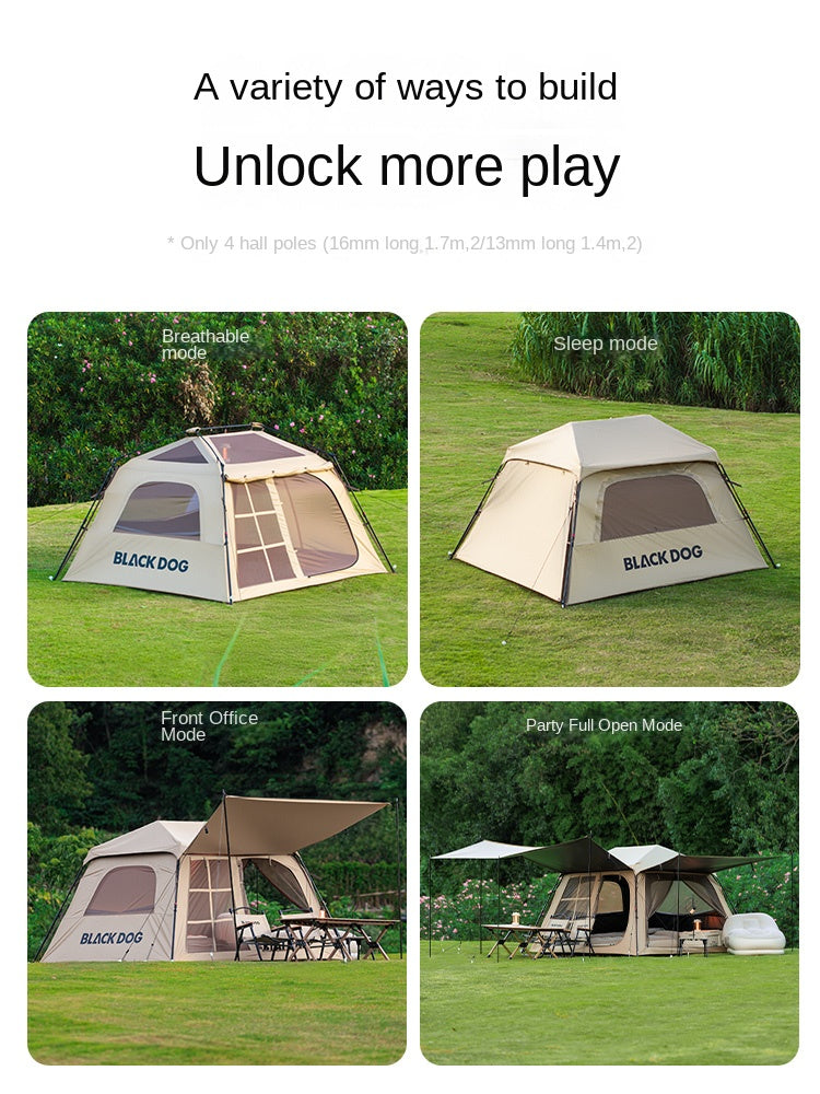 Blackdog MOUNT HOLIDAY 5.5 Fast Automatic Tent Cabin Style Black Vinyl Coated Sunscreen 2-4 Persons 360° Panoramic View Extended Awning Canopy Outdoor