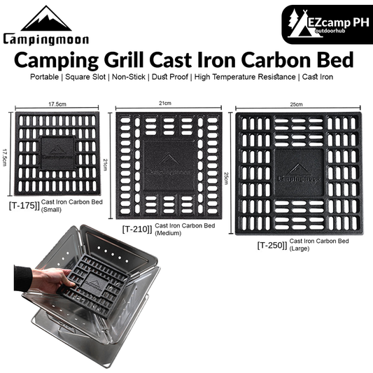 CAMPINGMOON Outdoor Camping Barbecue Fire Table Cast Iron Carbon Bed Durable Grill Thick Cast Iron Square BBQ Roasting Coal Rack Stable Coal Bed