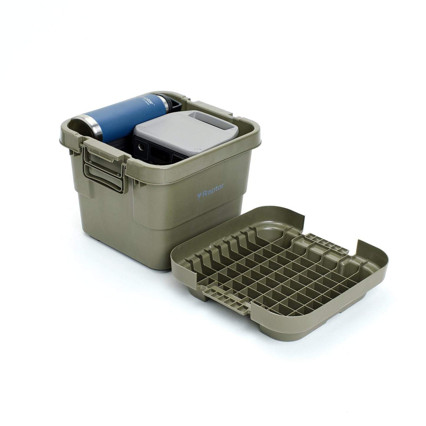 Raptor ROVER Series Storage Rig Box Multipurpose Organizer 30L 50L 70L Large Capacity Reinforced Grid Lid Stackable & Nesting Design Wood Tabletop