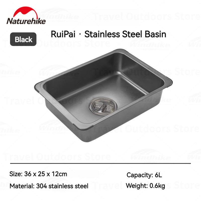 Naturehike IGT Compatible 6L Wash Sink Integrated Table Accessories Add-ons Stainless Steel Outdoor Camping Glamping Tableware Kitchen Utensil Basin