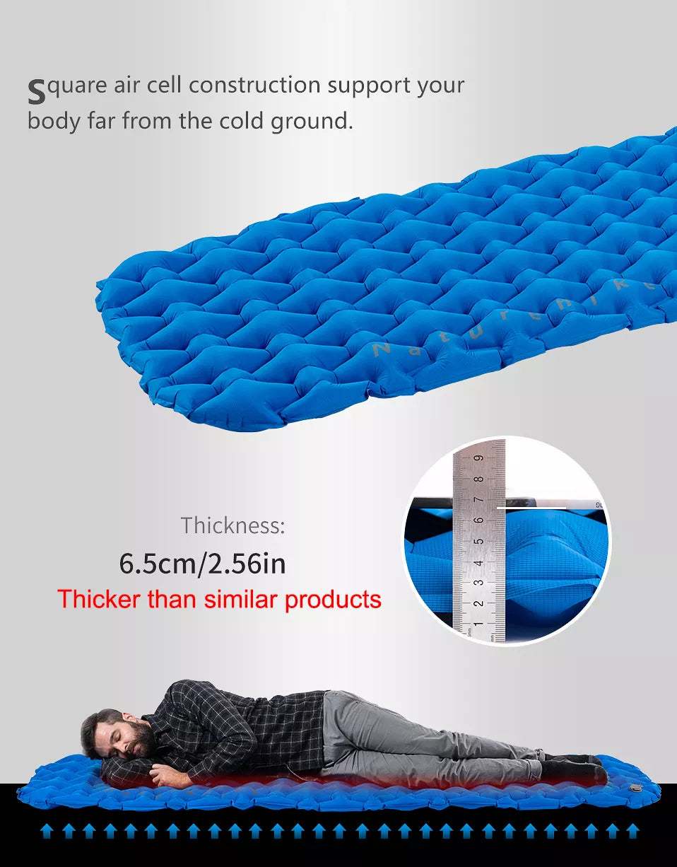 Naturehike SINGLE | DOUBLE Air Inflatable Bed Mat Outdoor Camping Tent Pad with Optional Inflate Bag Pump 6.5CM Thick Ultralight Portable Folding