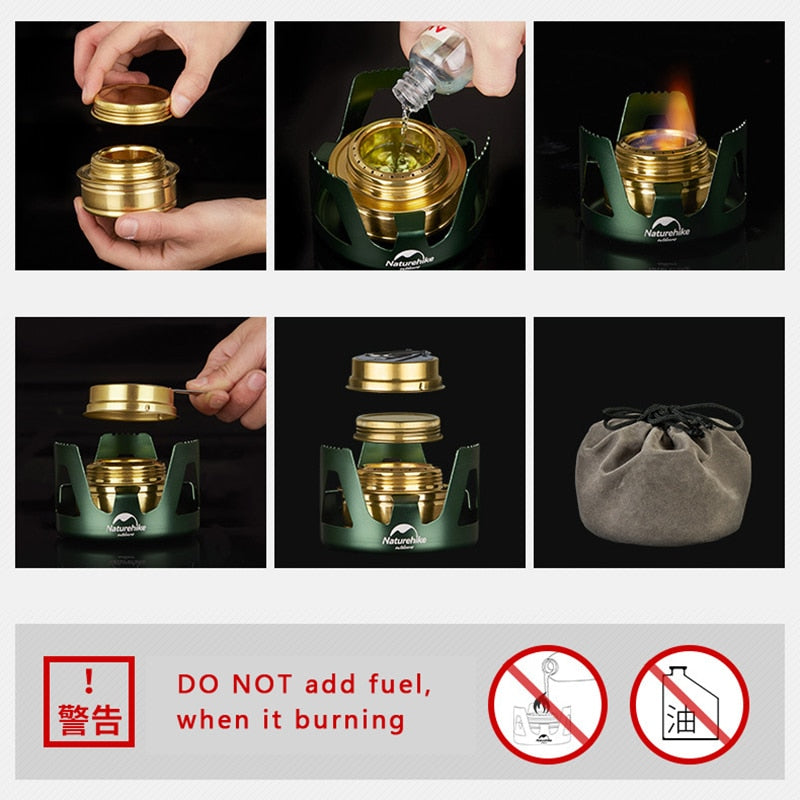 Naturehike Mini Alcohol Gas Fuel Stove with Carry Bag Lightweight Portable Outdoor Brass Spirit Burner Aluminum Stand Camping Picnic Backpacking Hiking Nature Hike