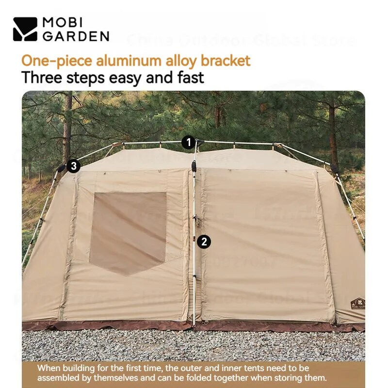 Mobi Garden HOLIDAY MOUNTAIN RESIDENCE 13 Fast Automatic Cabin Style Tent for 6 to 8 Person Large 13m² Space Quick Build 2 Rooms 4 Doors 6 Windows