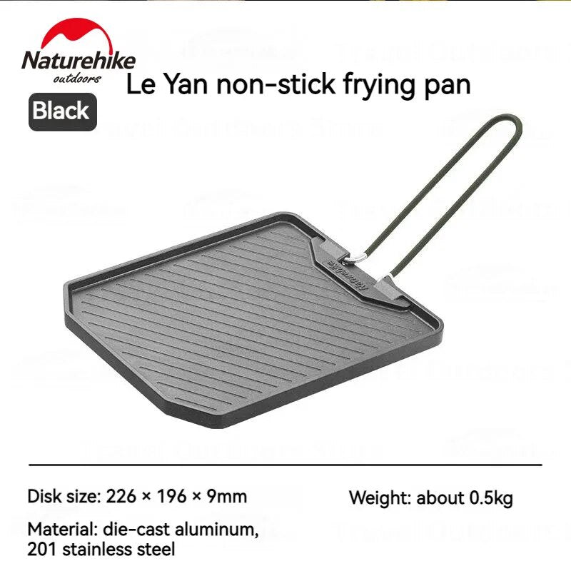 Naturehike LeYan Portable Grilling Frying Pan Non-Stick Die-Cast Aluminum 201 Stainless Steel Ultralight Outdoor Cooking Equipment Camping Picnic Korean BBQ Folding Foldable Handle Barbecue Cookware Nature Hike