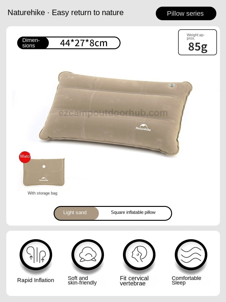 Naturehike Square Inflatable Pillow Portable Air Inflated Pillows Compressed Folding Non Slip Pillow Suede Fabric Use For Travel Outdoor Camping
