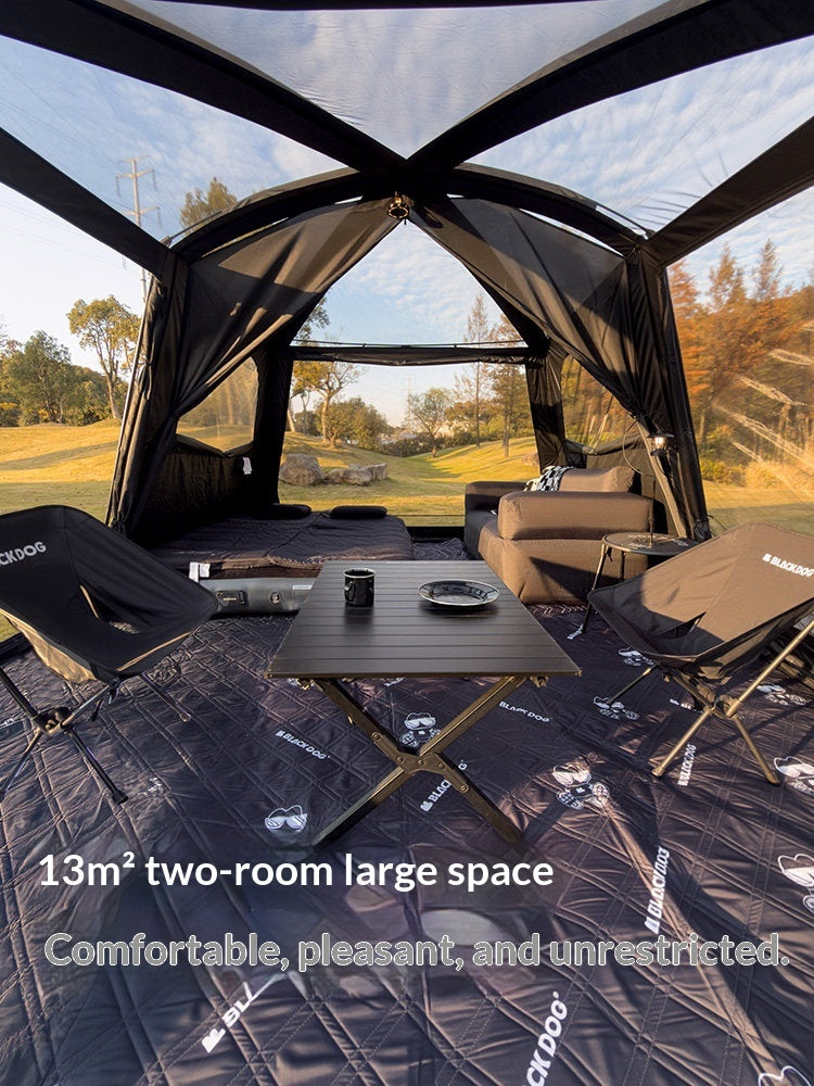 Blackdog MOUNT HAVEN 12.8 Cabin Style Tent 6-8 Person Ridge Tent Extra Large Space Up To 35m² Use Space 2 Bedroom Black Vinyl Coated Sunscreen Camping