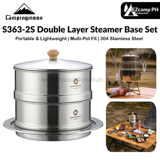 Campingmoon S363-2S Double Layer Steamer Base Set Portable Lightweight Multi-Pot Fit Three-Arc Base Design 304 Stainless Steel Home Camping Cooking Steamer