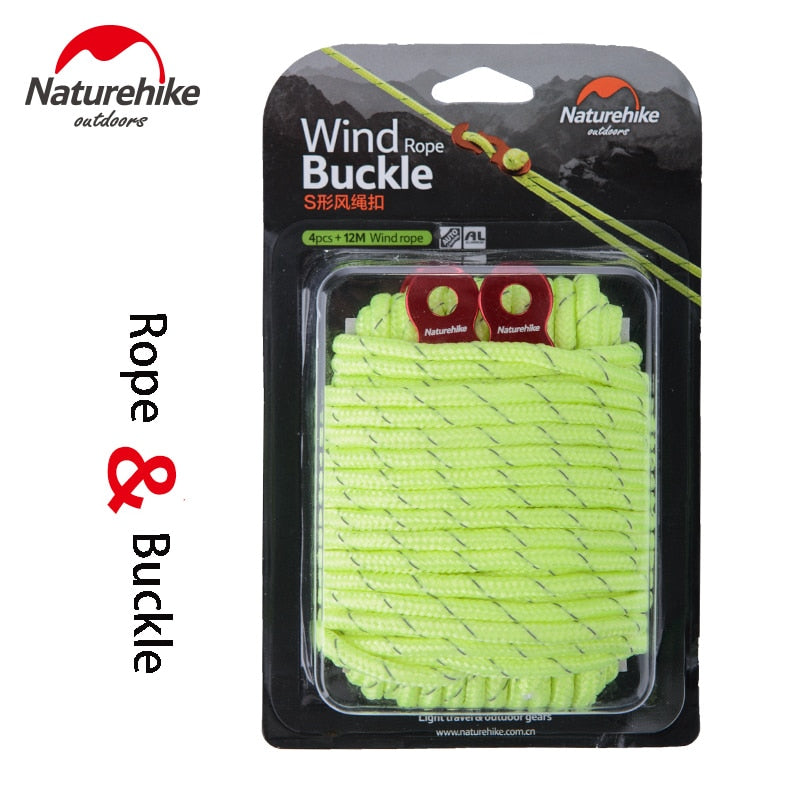 Naturehike 4pcs Pack Reflective Tent Rope S Buckle Hiking Camping Tent Adjuster 12M Wind Rope Nylon String Set Cord Knot Hang Slide Lock Tarp Rope Buckles Heavy Duty Original Nature Hike