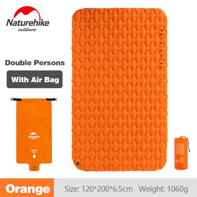 Naturehike SINGLE | DOUBLE Air Inflatable Bed Mat Outdoor Camping Tent Pad with Optional Inflate Bag Pump 6.5CM Thick Ultralight Portable Folding