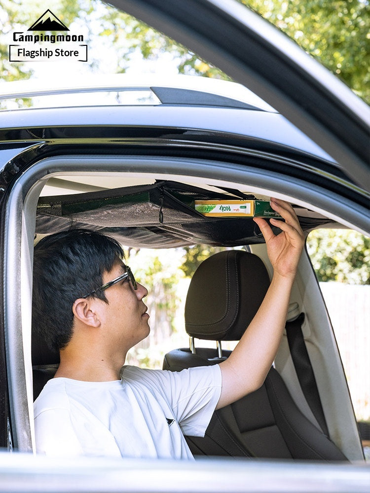 Campingmoon B-965 Car Storage Bag Portable Extendable Four-Compartment Mesh Interior Bag Rooftop Four-Corner Hanging Organizer Outdoor Camping Travel