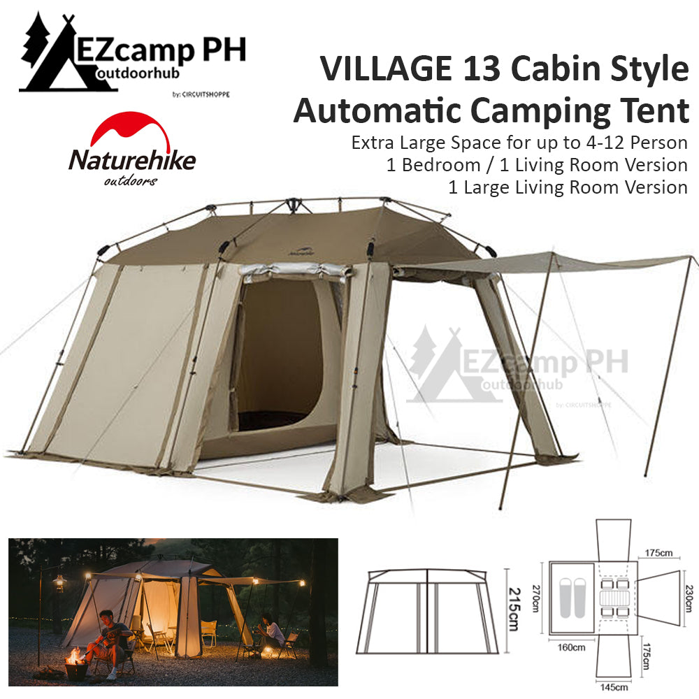 Naturehike VILLAGE 13 Series Cabin Style 1 Bedroom 1 Living Room Version Automatic Fast Opening Camping Breathable Outdoor Waterproof Tent 4 Person