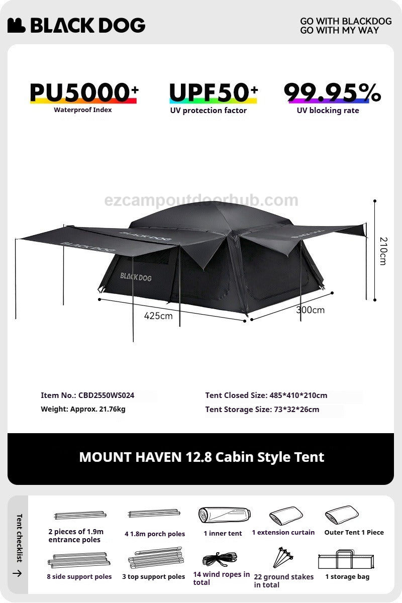 Blackdog MOUNT HAVEN 12.8 Cabin Style Tent 6-8 Person Ridge Tent