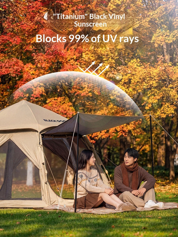 Blackdog WIND HAVEN Hexagonal Automatic Tent Dome Style 3-4 Persons Breathable 7-Sided Panorama Windows Black Vinyl or Silver Coated Sunscreen