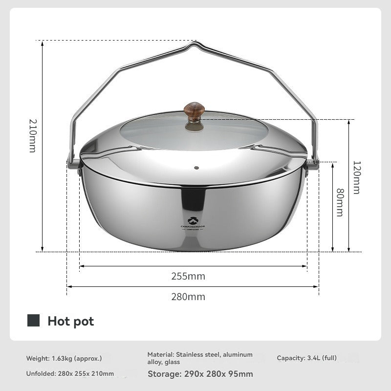 CAMPINGMOON CC-26 Hot Pot Multipurpose 3.4L Large Capacity Open Flame Universal Induction Cooker Glass Cover Outdoor Camping Cookware Kitchenware