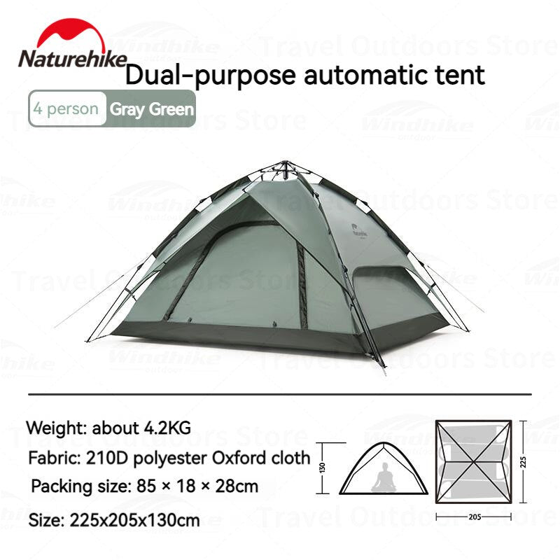 Naturehike Automatic Pop Up Camping Tent Fast Quick Build 3 and 4 Person Dome Style 210D Polyester Waterproof 3000mm Instant Auto Outdoor Shelter